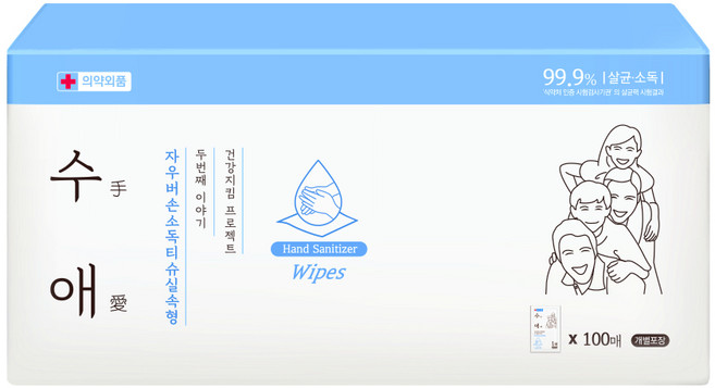 자우버 수애 손소독 티슈 실속형, 1개, 100개입, 1g