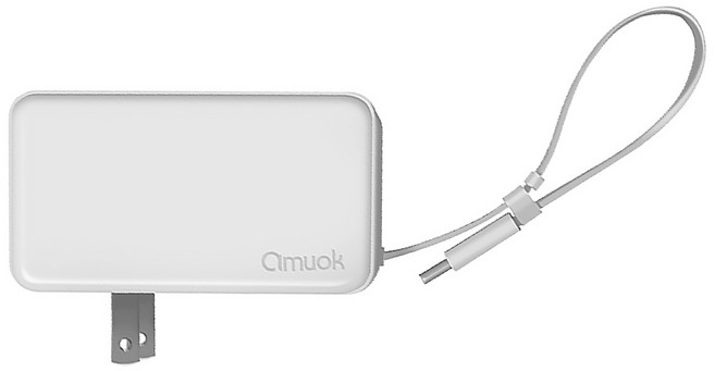 amuok 艾默克 自帶線插頭二合一行動電源 for iPhone Type-C/Lightning, DC032, 白色
