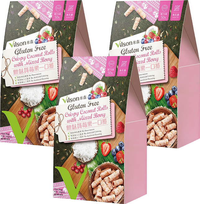 Vilson 米森 無麩質莓果一口捲 5包, 85g, 3袋