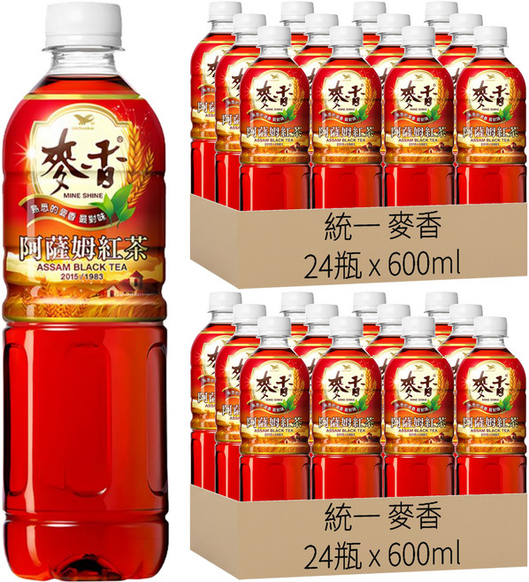 統一 麥香 阿薩姆紅茶, 600ml, 48瓶