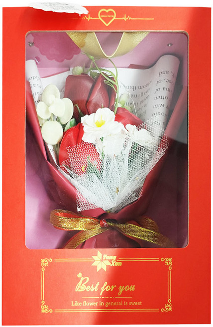 LED 櫻花玫瑰香皂花禮盒, 紅色