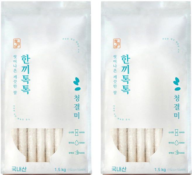 쌀명당 씻어나온 한끼톡톡 청결미 상등급, 1.5kg, 2개