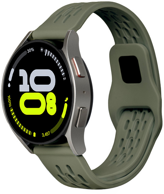 누아트 갤럭시워치 호환 브리즈홀 에어핏 실리콘 스트랩 일자형, 카키, 1개