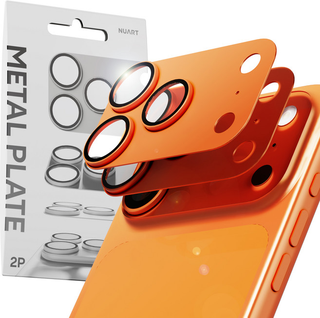 누아트 빛번짐 차단 후면 카메라 렌즈 메탈 플레이트 풀커버 강화유리 보호필름 2p 세트 오렌지, 5세트