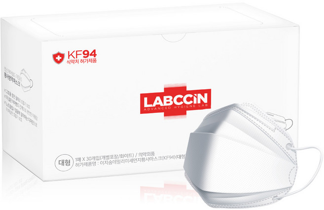 랩신 이지숨 에어쉴드 데일리 황사방역 마스크 대형 KF94 화이트, 1개입, 30개