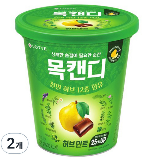 목캔디 롯데제과 허브민트, 122g, 2개