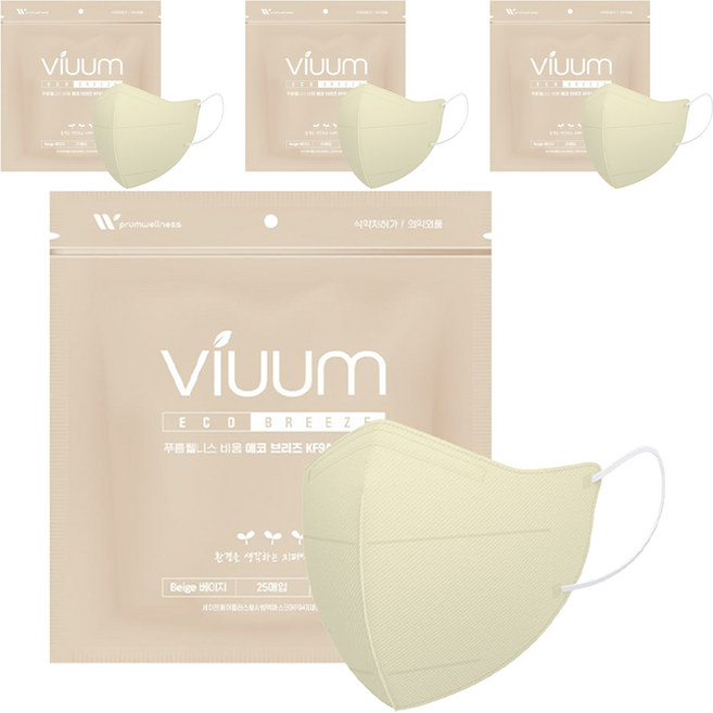 viuum 에코 브리즈 새부리형 마스크 대형 KF94, 25개입, 4개, 베이지