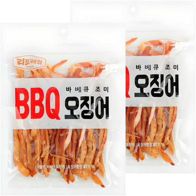 리프레쉬 갈비오징어 바비큐 조미 BBQ 오징어, 200g, 2개