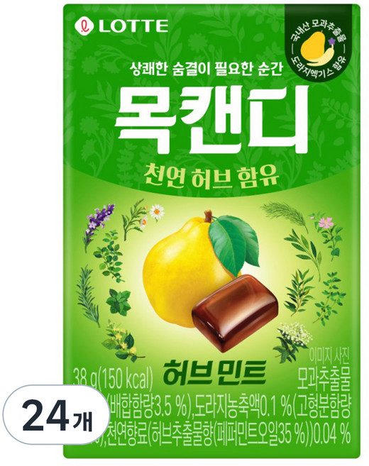 목캔디 롯데제과 허브민트, 38g, 24개