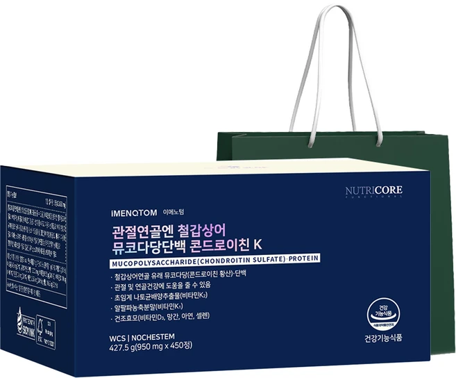 뉴트리코어 관절연골엔 철갑상어 뮤코다당단백 콘드로이친K + 쇼핑백, 450정, 1개 - 쿠팡