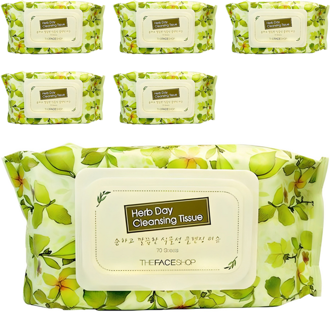 더페이스샵 허브데이 클렌징 티슈, 70매입, 6개