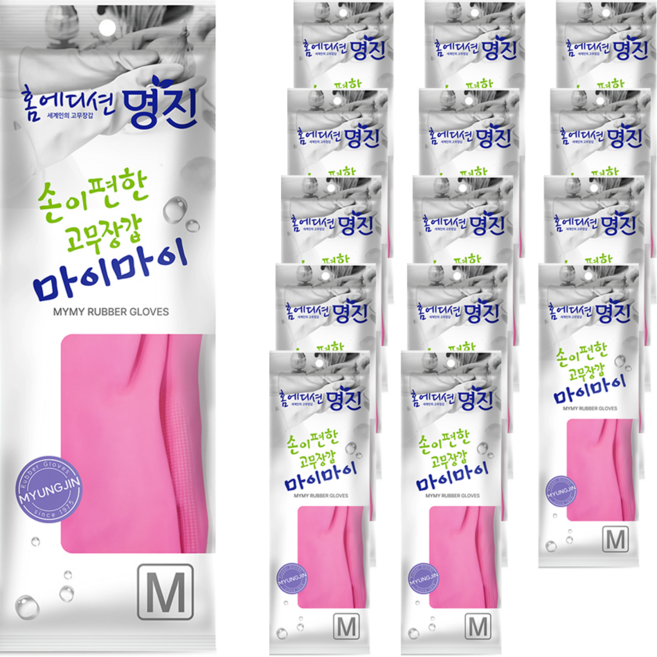 명진 손이편한 마이마이 고무장갑, 분홍, 중(M), 15세트