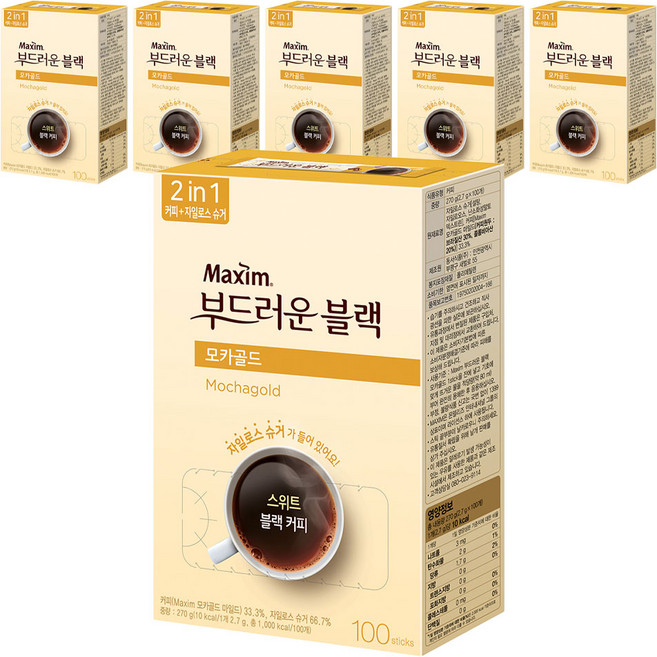 맥심 모카골드 부드러운 블랙 커피믹스, 2.7g, 100개입, 6개