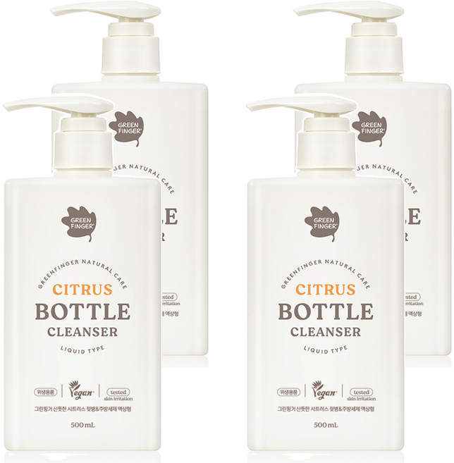 그린핑거 산뜻한 시트러스 젖병 앤 주방세제 액상형, 4개, 500ml