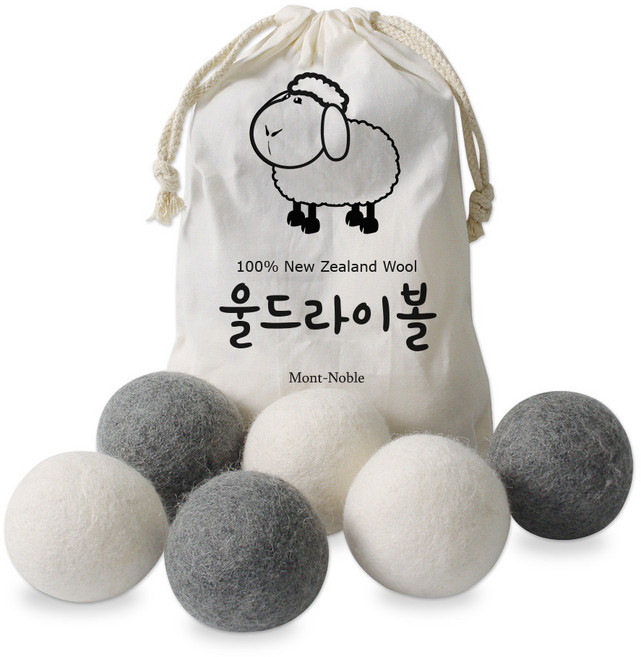 몽트노블 양모 울 드라이어볼, 화이트 + 그레이, 1세트