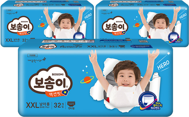 보솜이 액션핏 팬티형 기저귀 남아용, 점보형(2XL), 96매