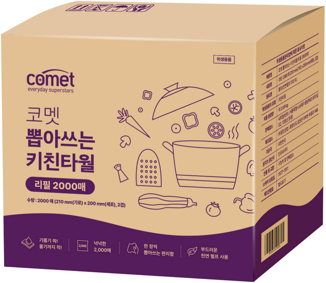 코멧 뽑아쓰는 키친타올 리필, 1개, 2000매