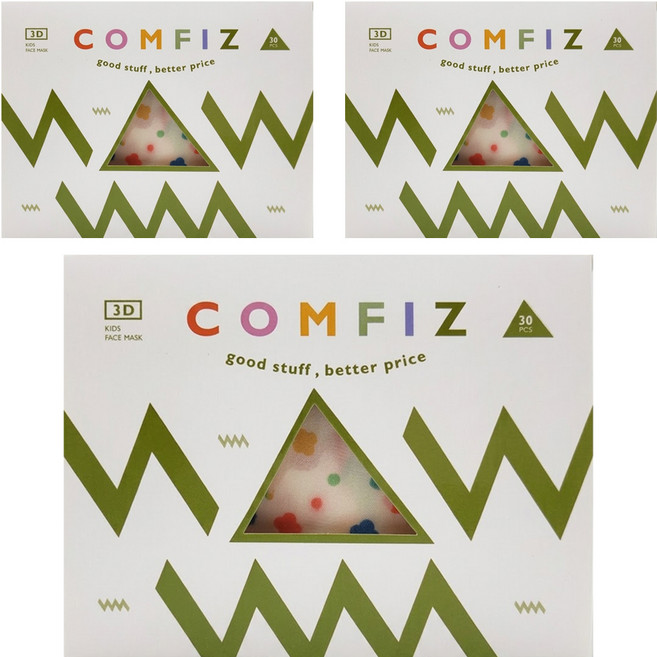 COMFIZ 康菲 大童3D立體醫療口罩 13 x 10cm 適齡7~12歲, 30片, 3盒, 花花草草 橘黃色
