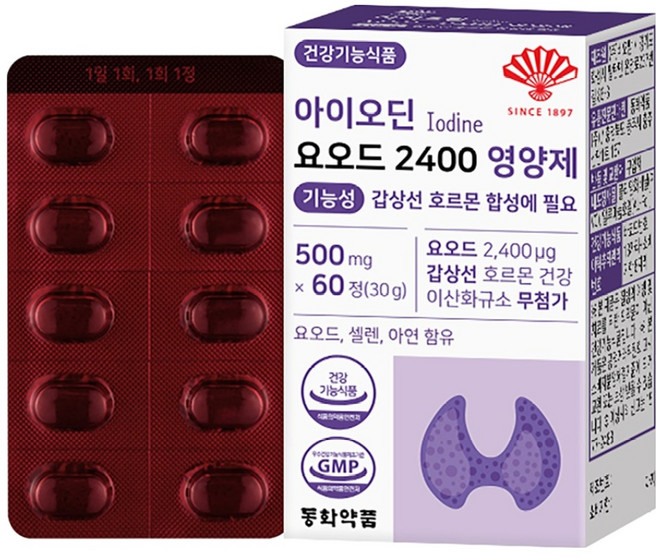 동화약품 아이오딘 요오드 2400 영양제 기능성 갑상선 호르몬 합성에 필요 30g, 1개, 60정