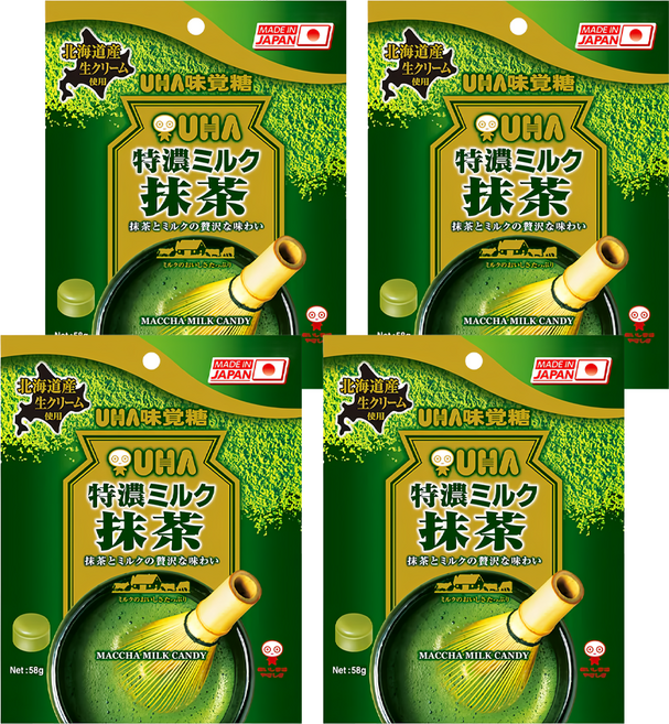 UHA 味覺糖 特濃牛奶糖 抹茶味, 58g, 4包