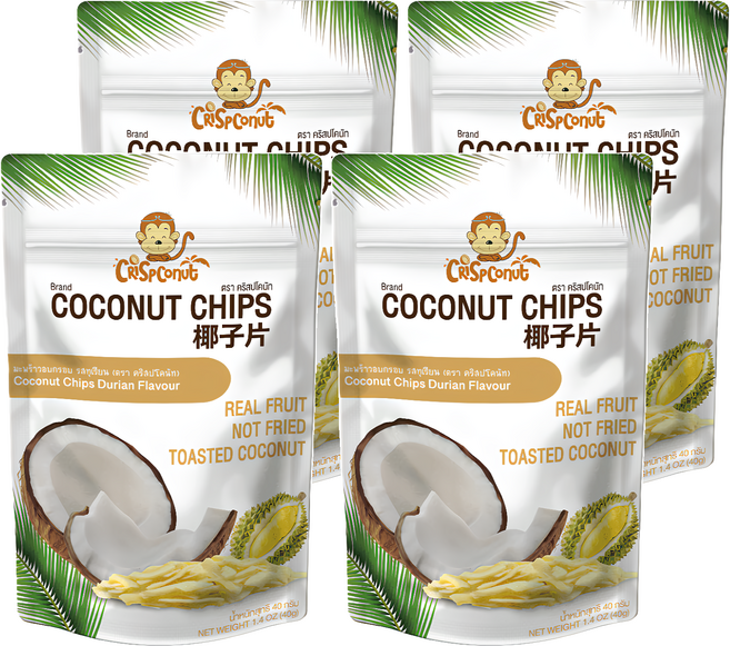 Crispconut 猴子 椰子脆片 榴槤味, 40g, 4包