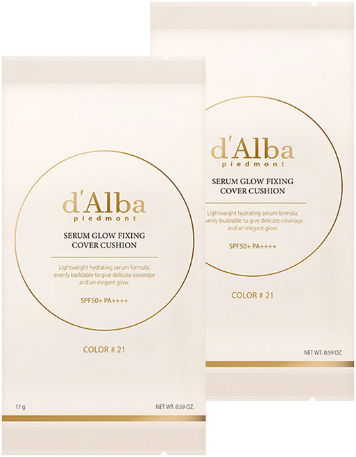 [비건뷰티] 달바 세럼 글로우 픽싱 커버 쿠션 파운데이션 리필용 17g, 21호, 2개