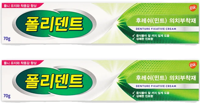 폴리덴트 후레쉬 민트 의치 부착재 70g, 1개입, 2개 - 쿠팡