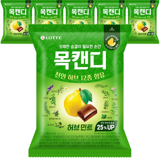 롯데웰푸드 목캔디 허브민트, 217g, 6개