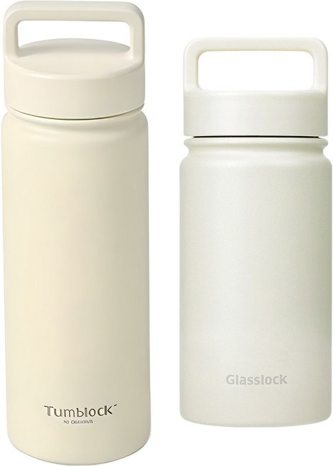 글라스락 스포티 핸들 텀블러 350ml + 텀블락 스포티 핸들 텀블러 500ml, 베이지, 1세트