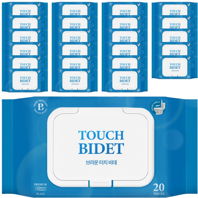 브라운 터치 비데 물티슈 물에 잘 녹는 화장실용 저자극 비데티슈 캡형, 55g, 20매, 24개