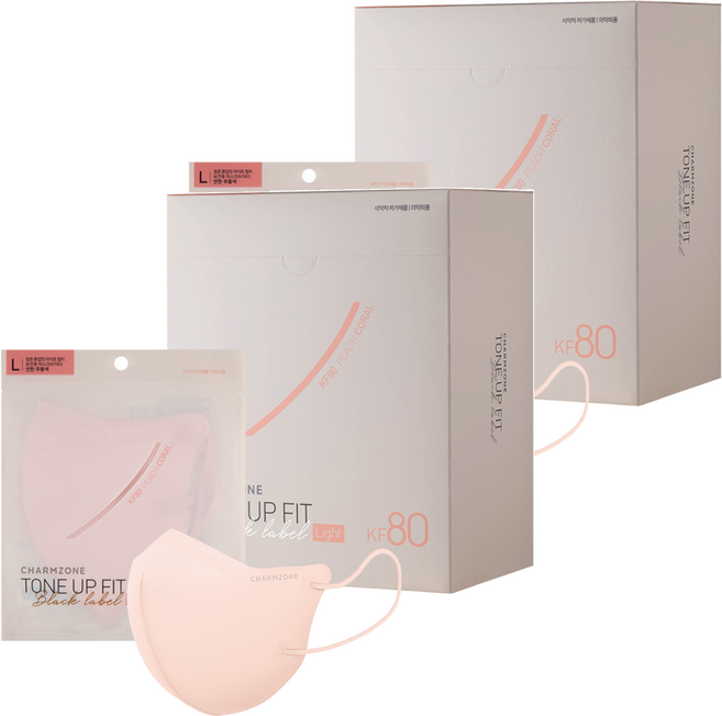 참존 톤업핏 블랙라벨 라이트 KF80 마스크 대형, 25개입, 2개, 피치코랄