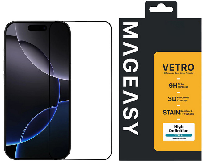 MAGEASY Vetro 鋼化玻璃保護貼 iPhone 16 Pro 9H 疏油疏水 0.33mm 滿版 黑色