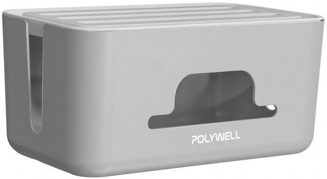 POLYWELL 寶利威爾 延長線電源線收納盒 31 x 13.8 x 13cm PW15-T65-0887, 灰色, 1個