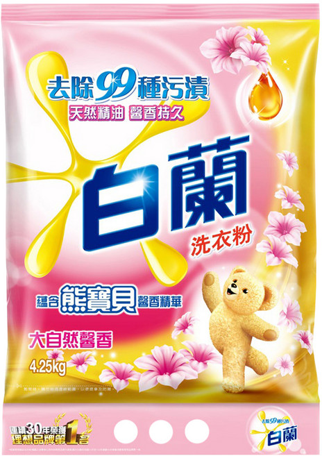白蘭 含熊寶貝馨香精華洗衣粉 大自然馨香, 4.25kg, 1包