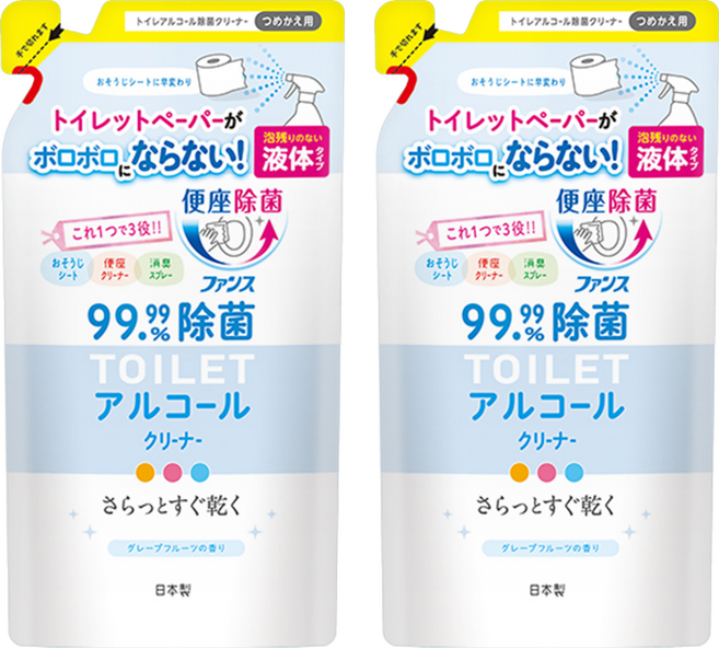第一石鹼 Novage 馬桶蓋專用除菌清潔劑補充包 TOILET酒精清潔劑 葡萄柚香味, 350ml, 2包
