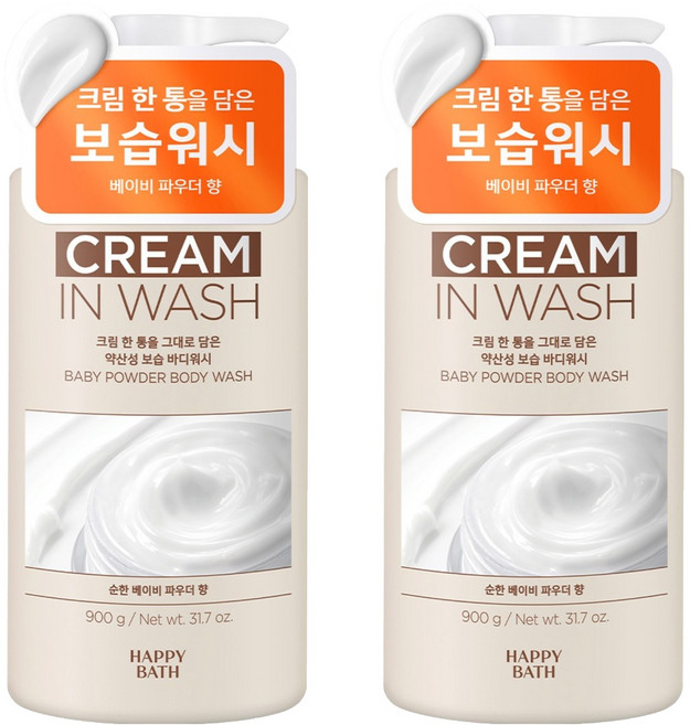 해피바스 크림 인 바디워시 베이비 파우더향, 900g, 2개