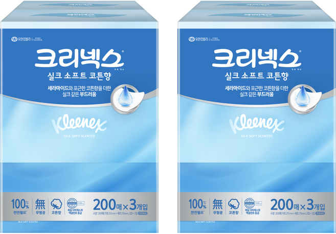 크리넥스 실크소프트 갑티슈 2겹 코튼향, 200매, 6개