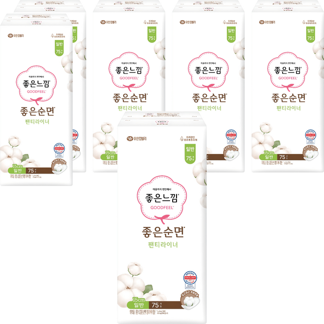좋은느낌 좋은순면 데일리 팬티라이너, 일반, 75매입, 6개