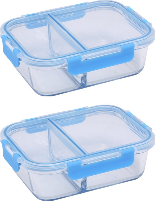 Corelle Brands 康寧餐具 Eco Divided 可拆扣分隔玻璃保鮮盒 1050ml, 容器 + 蓋子, 2個