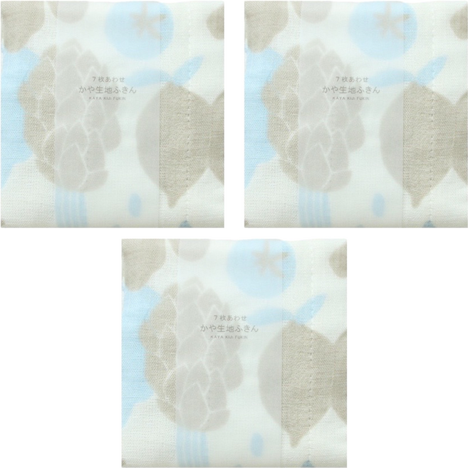 HARADA ORIMONO 原田織物 七重棉紗蚊帳家事布 粉藍野菜, 3件