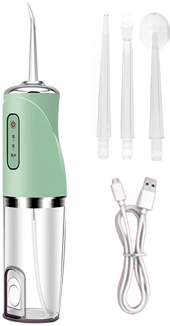 電動沖牙器 主機+USB充電線+4個噴嘴 IPX7防水, BH123, 綠色