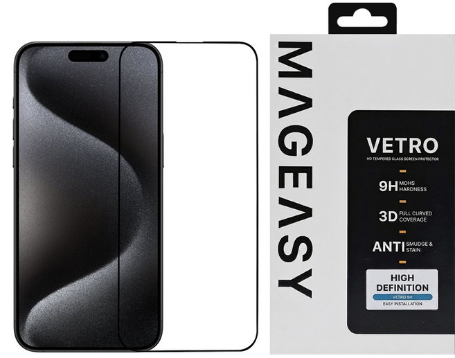 MAGEASY Vetro 手機 9H 鋼化玻璃 螢幕保護貼 iPhone 15 Pro 疏油疏水 0.33mm 黑色