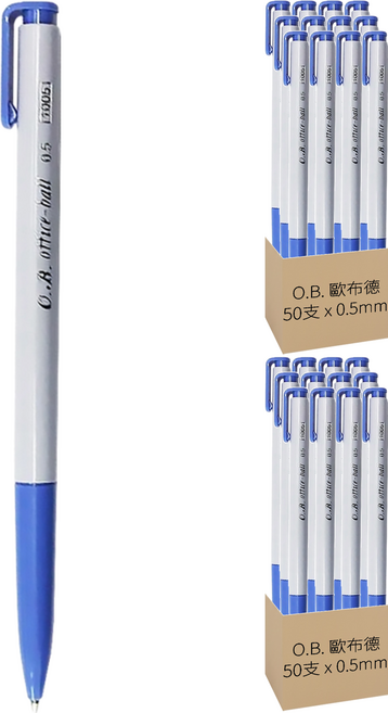 O.B. 歐布德 自動原子筆 0.5mm, 藍色, 100支