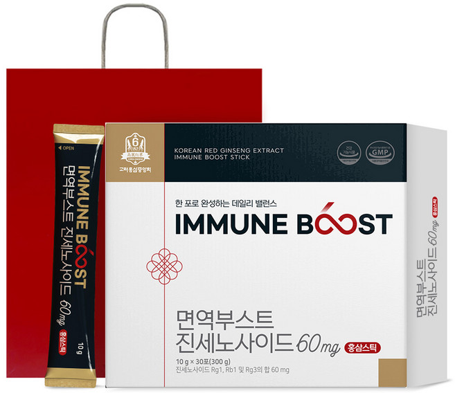 고려홍삼중앙회 면역부스트 진세노사이드 60mg 홍삼스틱 30포 + 쇼핑백, 300g, 1개