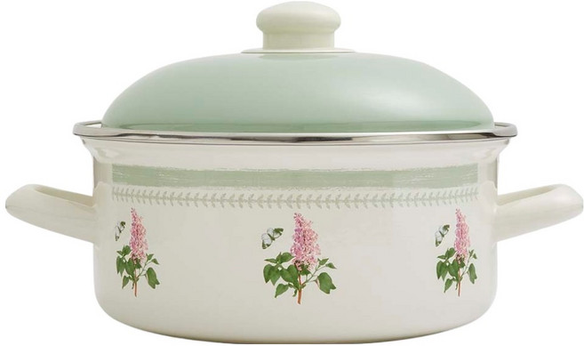 PORTmeIRION 波特玫琳恩 電磁爐 Botanic Garden Sketchbook 琺瑯雙耳鍋 2.8L, 花園紫丁香, 1個, 22cm