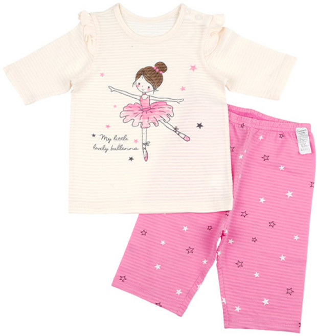 Maykids 女童款芭蕾舞圖案七分袖上衣長褲套裝