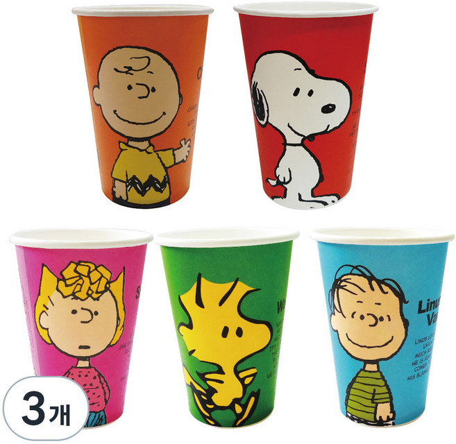 피너츠 칼라 종이컵 혼합 5종 390ml, 100개입, 3개