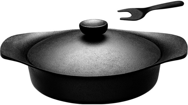 SORI YANAGI 柳宗理 南部鐵器雙耳淺鍋 附黑鐵蓋 把手 #041501, 22cm, 黑色, 1組