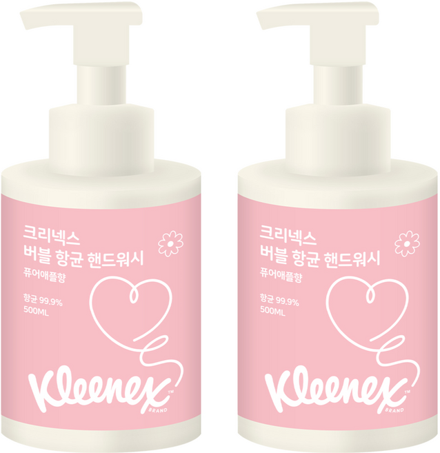 크리넥스 버블 핸드워시 퓨어애플향, 500ml, 2개