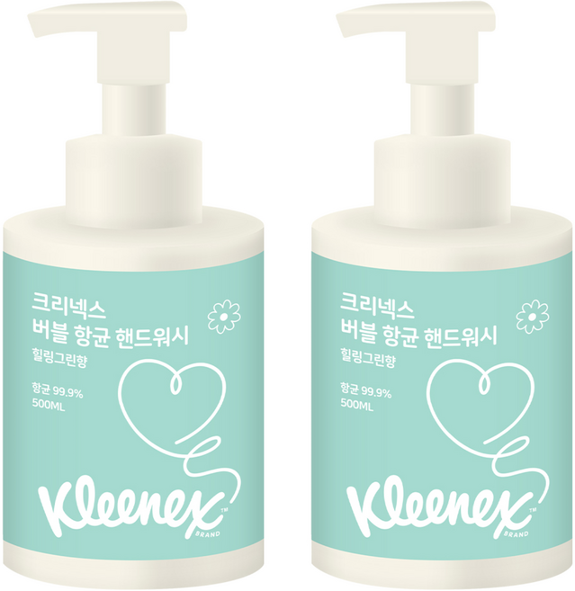 크리넥스 버블버블 핸드워시 힐링그린향, 500ml, 2개
